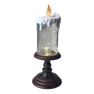 NEW Valerie Parr Hill ILLUMINATED CANDLE Swirl Glitter Water Globe Wood Pedestal